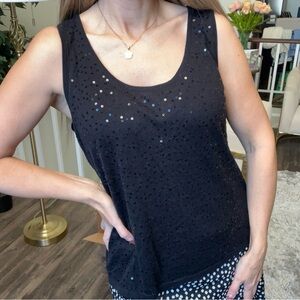 Josie Natori Sleeveless Round Neck Black Sequin Tank Top Shirt Party Holidays XL